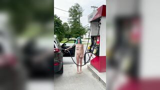 Gas station during the day fully nude 3 people pulled over to watch ???????? - Public