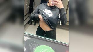 I love flashing my little tits at the gym - Public