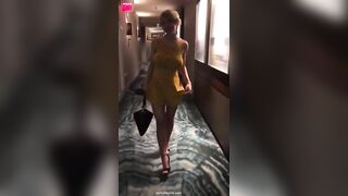 Busty Blonde Removes Dress In Hotel Hallway - Public