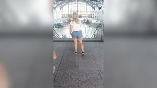 This is a huge train station in my country, so despite the stress, I had to show my huge boobs here. Heh - Public Flashing