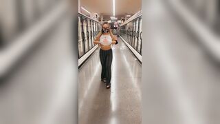 Showing my tits in Safeway ???? could you tell it was cold in this aisle? - Public Flashing