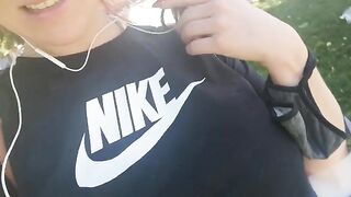 Flashing a boob on my walk! - Public Flashing