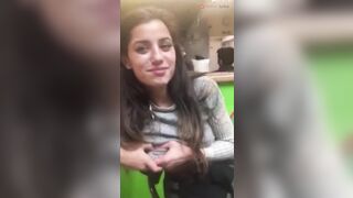 While she waits on her pizza - Public Flashing