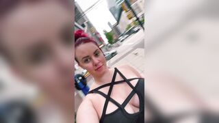 Flashing big tits & pussy on a busy street ☺️ - Public Flashing