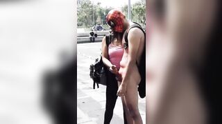 Dont look down - look at the Spider Man Mask! - Public Fucking