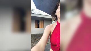 A Rainy Day walk with my Tits Out, A neighbor almost caught me