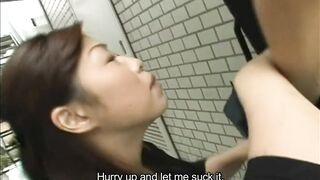 Japanese Lady With Big Breasts Sucking Dick Outdoors Before Titty Fucking