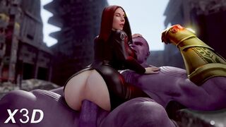 Black Widow and Thanos (X3D) [Marvel] - Rule34