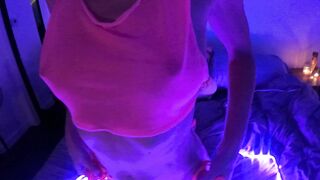 Love the way lights show whats under my new sheer tank top! - Pokies