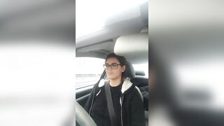 Stunning French Girl Drives With Her Tits Out - Shaking Boobs